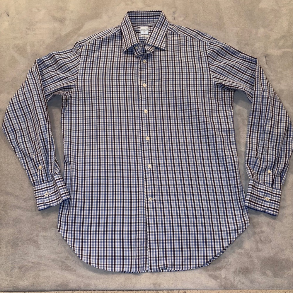 Marcello 1913 Mens Slim Fit Dress Shirt Blue Check Handmade in Italy 16.5 42